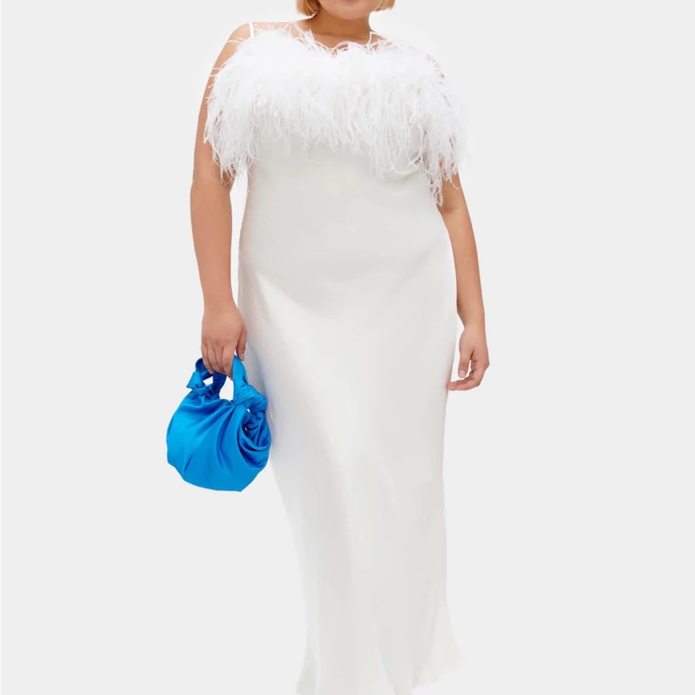 Sleeper Boheme white feathered slip dress